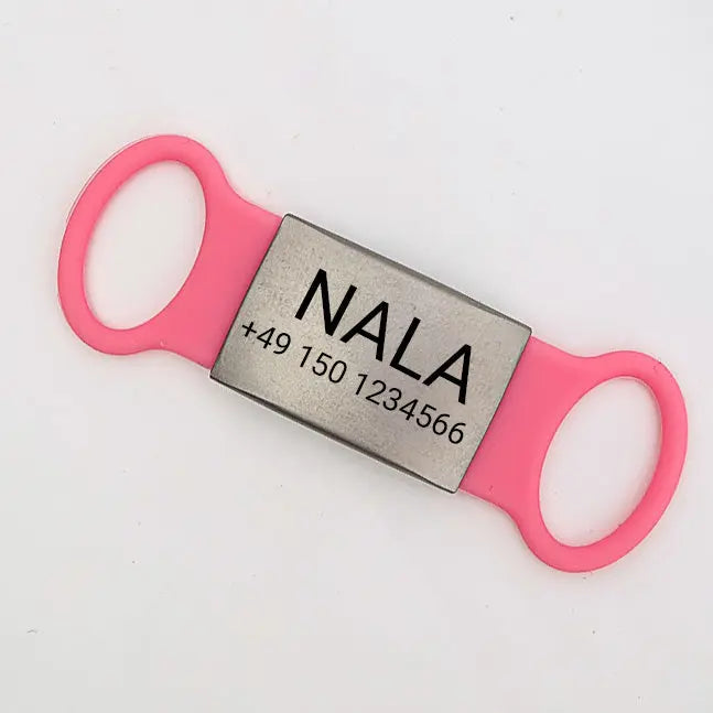Klapperfreie Hundemarke Silikonslider mit Edelstahl-Schild für Halsbänder inkl. GRATIS Gravur - Medikratz