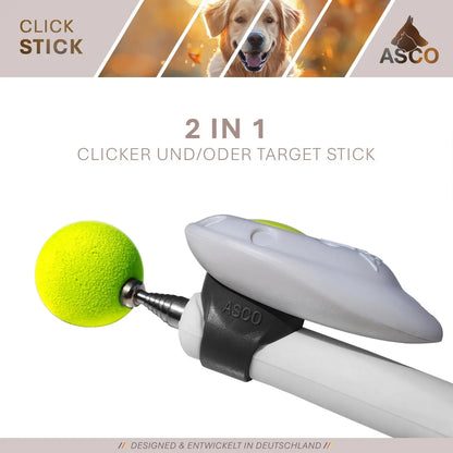ASCO ClickStick - Target Stick mit abnehmbarem Premium Clicker - Target Stab für Hunde Katzen Clickertraining - Targetstick ausziehbar mit extra Klicker - Targetstab für Target-Training - Medikratz 