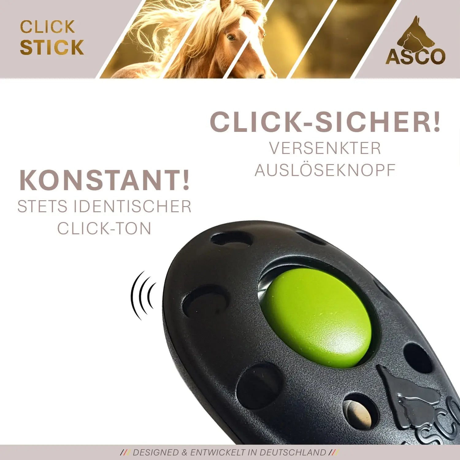 ASCO ClickStick - Target Stick mit abnehmbarem Premium Clicker - Target Stab für Hunde Katzen Clickertraining - Targetstick ausziehbar mit extra Klicker - Targetstab für Target-Training - Medikratz 