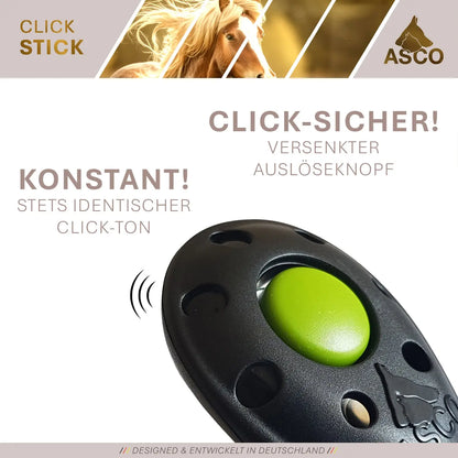 ASCO ClickStick - Target Stick mit abnehmbarem Premium Clicker - Target Stab für Hunde Katzen Clickertraining - Targetstick ausziehbar mit extra Klicker - Targetstab für Target-Training - Medikratz 