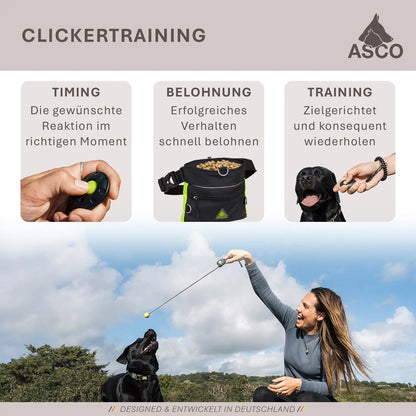 ASCO ClickStick - Target Stick mit abnehmbarem Premium Clicker - Target Stab für Hunde Katzen Clickertraining - Targetstick ausziehbar mit extra Klicker - Targetstab für Target-Training - Medikratz 