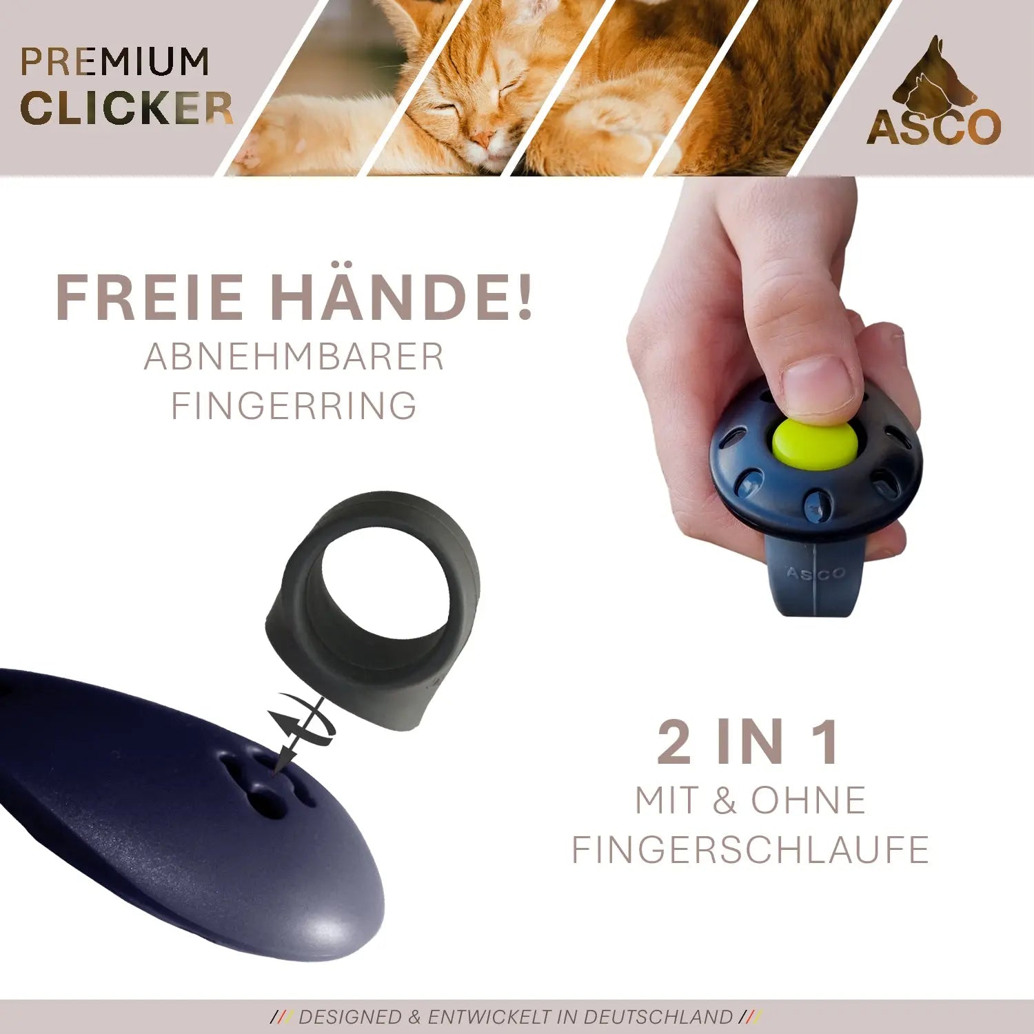ASCO Finger Clicker – Clickertraining Premium Klicker für Hunde, Katzen, Pferde - Medikratz 