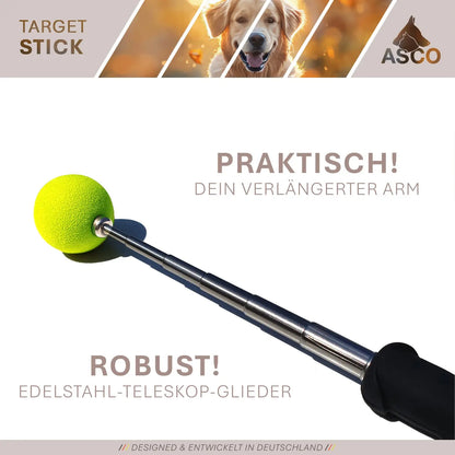 ASCO Target Stick - Target Stab für Hunde Katzen Targettraining - Targetstick ausziehbar mit Softball - Edelstahl Targetstab mit Teleskopfunktion - Medikratz 