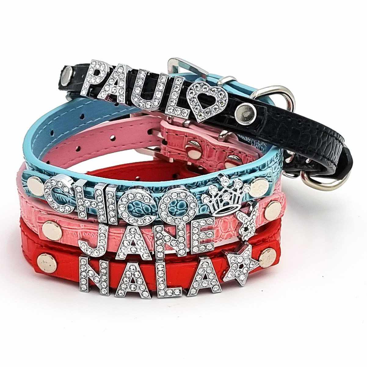 Cooles Kroko Hundehalsband personalisiert mit Glitzersteinen + Symbol - Medikratz 