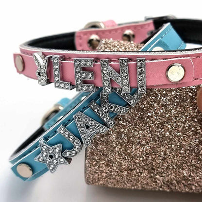 Edles Hundehalsband aus Leder personalisiert mit Glitzersteinen + Symbol - Medikratz 