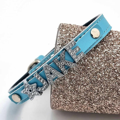 Edles Hundehalsband aus Leder personalisiert mit Glitzersteinen + Symbol - Medikratz 