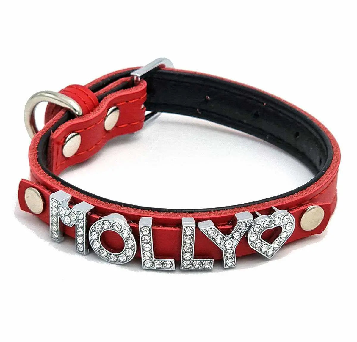 Edles Hundehalsband aus Leder personalisiert mit Glitzersteinen + Symbol - Medikratz 