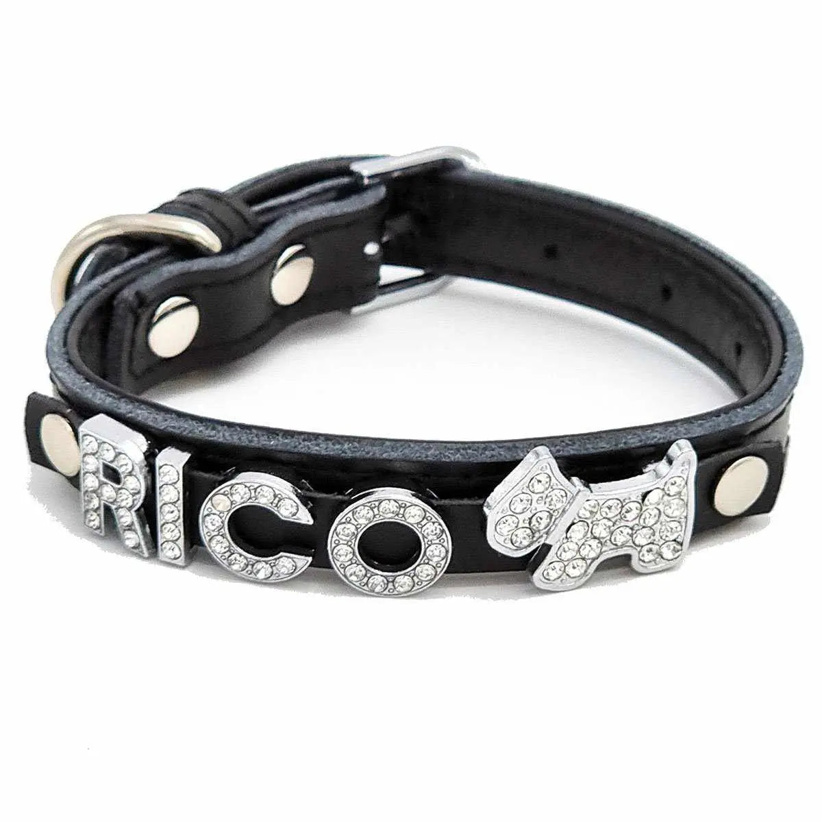 Edles Hundehalsband aus Leder personalisiert mit Glitzersteinen + Symbol - Medikratz 