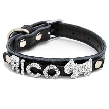 Edles Hundehalsband aus Leder personalisiert mit Glitzersteinen + Symbol - Medikratz 