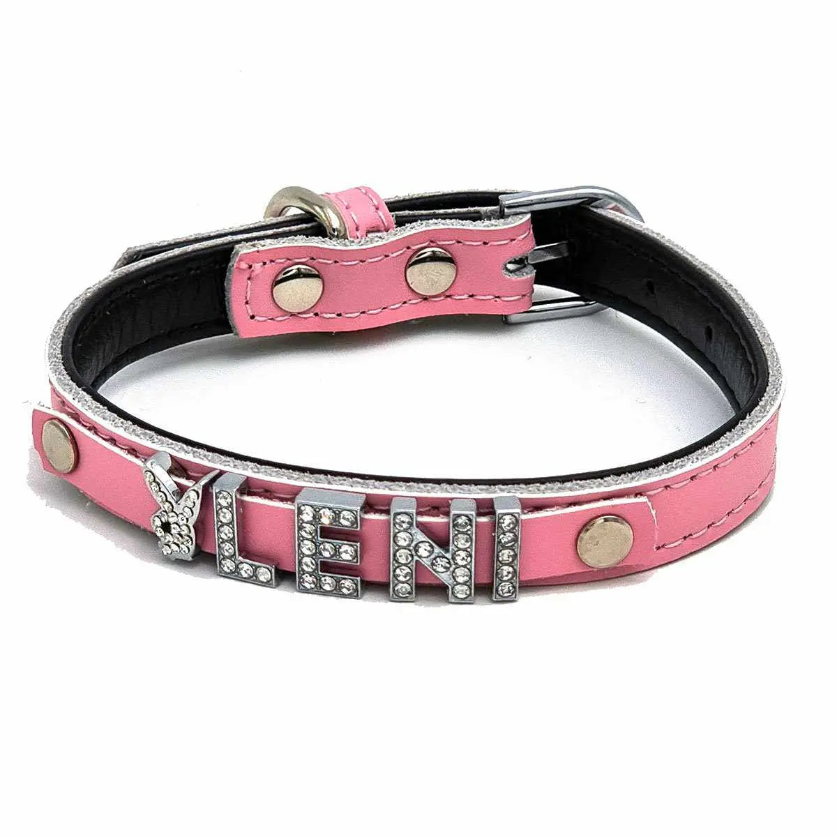 Edles Hundehalsband aus Leder personalisiert mit Glitzersteinen + Symbol - Medikratz 