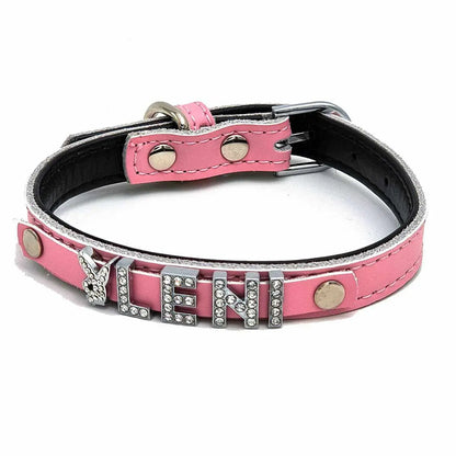 Edles Hundehalsband aus Leder personalisiert mit Glitzersteinen + Symbol - Medikratz 