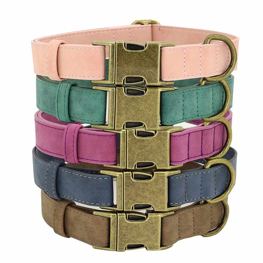 Edles Hundehalsband im Vintagelook mit Messingschnalle und kostenloser Gravur Name und Telefon - Medikratz 