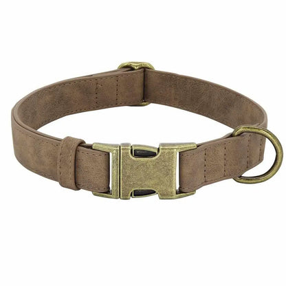 Edles Hundehalsband im Vintagelook mit Messingschnalle und kostenloser Gravur Name und Telefon - Medikratz 