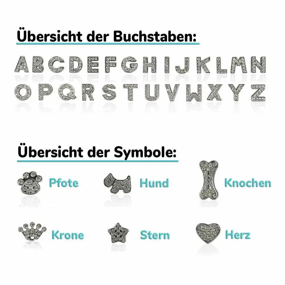 Edles Hundehalsband personalisiert mit Glitzersteinen + Symbol - Medikratz 