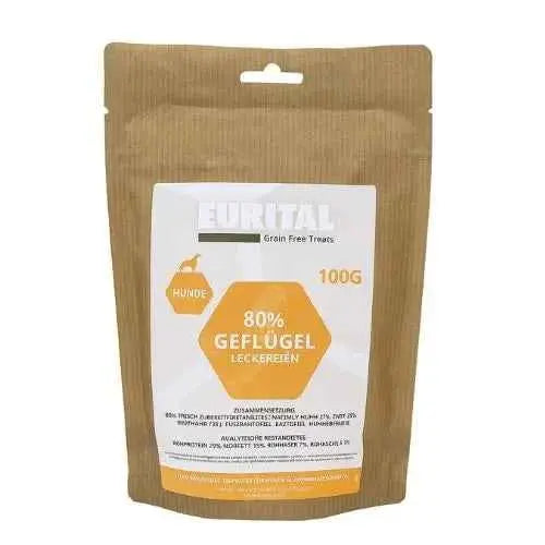 Eurital Dog Snacks 100g – 80% Geflügel Hundeleckerlis getreidefrei für Training & Belohnung Eurital