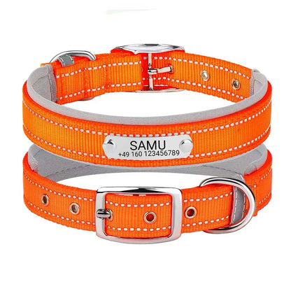 Graviertes Hundehalsband "Samu" mit Reflektor-Sicherheitsnähten. Personalisierung mit Name und Telefon - Medikratz 