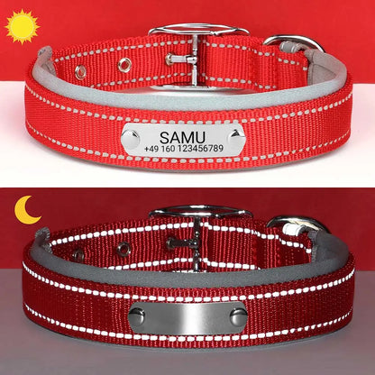 Graviertes Hundehalsband "Samu" mit Reflektor-Sicherheitsnähten. Personalisierung mit Name und Telefon - Medikratz 