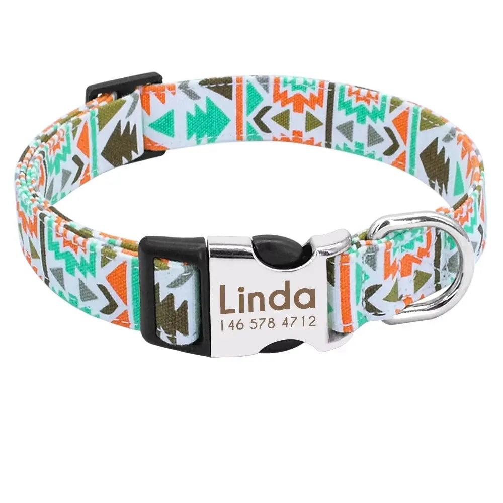 Hundehalsband "Gipsy" mit Namen und Telefon graviert, Nylon Deco Style - Medikratz 