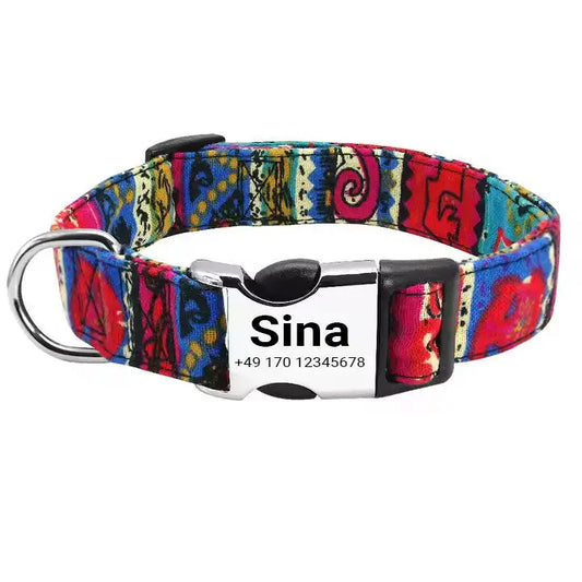 Hundehalsband „Sina“ – Personalisiert mit Namen & Nummer | Verstellbar, bunt & robust - Medikratz 
