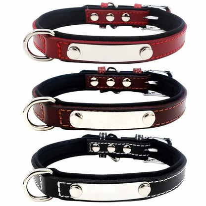 Hundehalsband mit Namen aus hochwertigem Leder, Innenpolsterung aus Neopren, 2 massive D-Ringe - Medikratz 