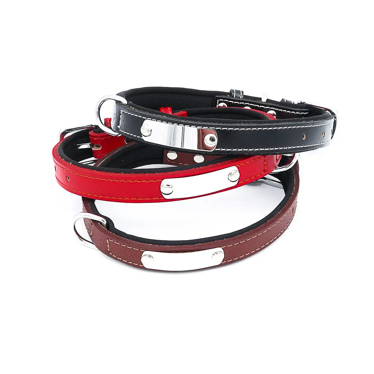Hundehalsband mit Namen aus hochwertigem Leder, Innenpolsterung aus Neopren, 2 massive D-Ringe - Medikratz 