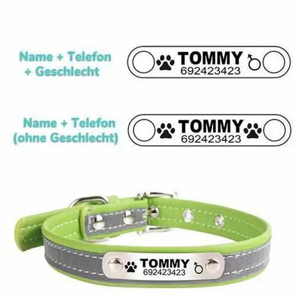 Hundehalsband mit Namen und Telefon graviert. Reflektierend - Medikratz 