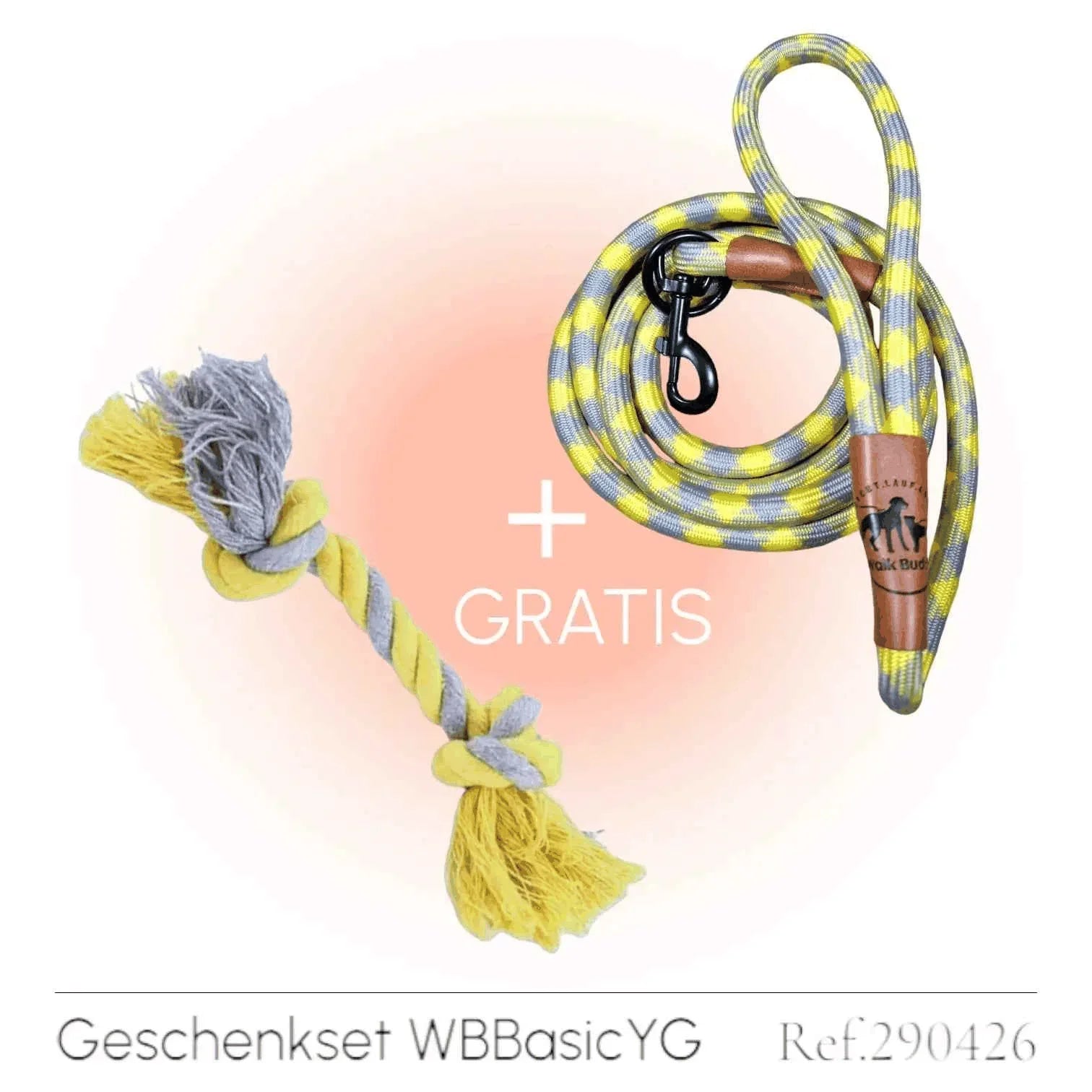 Hundeleine grau gelb Angebot mit gratis Tauseil zum spielen und zerren - Medikratz 