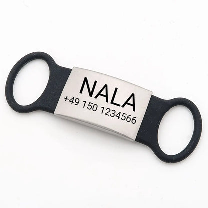Klapperfreie Hundemarke Silikonslider mit Edelstahl-Schild für Halsbänder inkl. GRATIS Gravur - Medikratz 