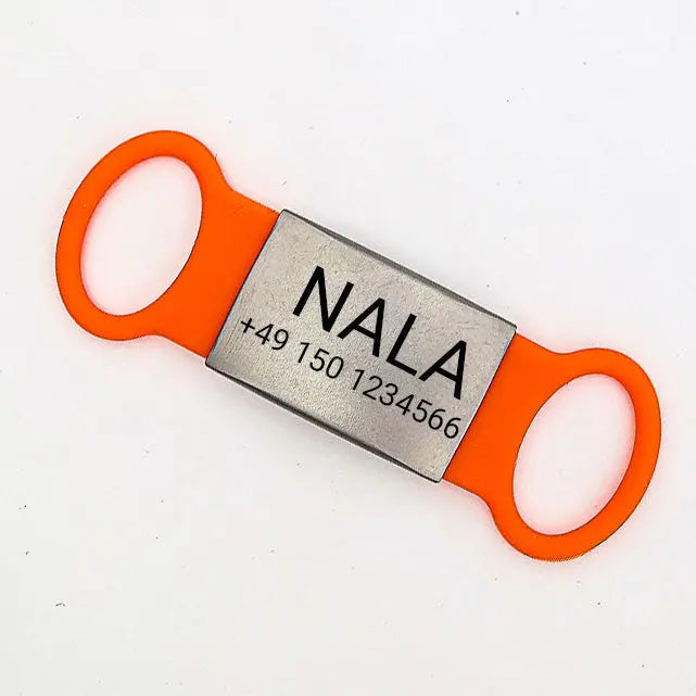 Klapperfreie Hundemarke Silikonslider mit Edelstahl-Schild für Halsbänder inkl. GRATIS Gravur - Medikratz 