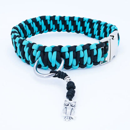 Paracord Hundhalsband "Auron" mit Gravur von Name und Telefon auf der Schnalle, drei verschiedene Größen - Medikratz 