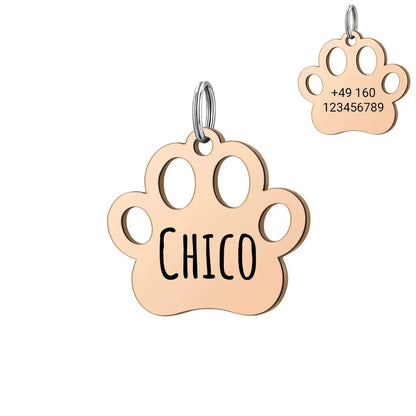 Personalisierte Hundemarke mit Gravur aus Edelstahl – Name & Telefonnummer – 30 mm – Gold, Silber & Rosé - Medikratz 