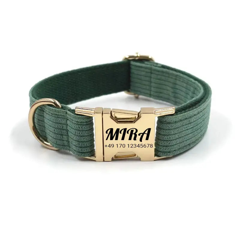 Personalisiertes Cord-Hundehalsband "Mira" mit Gravur | Verfügbar in Grau, Pink & Grün - Medikratz 