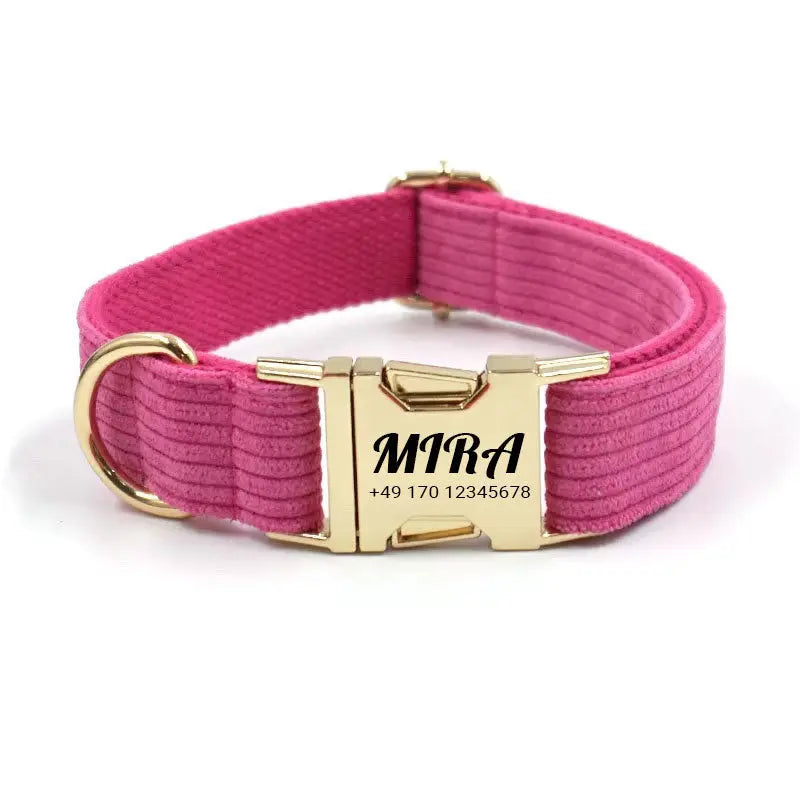 Personalisiertes Cord-Hundehalsband "Mira" mit Gravur | Verfügbar in Grau, Pink & Grün - Medikratz 