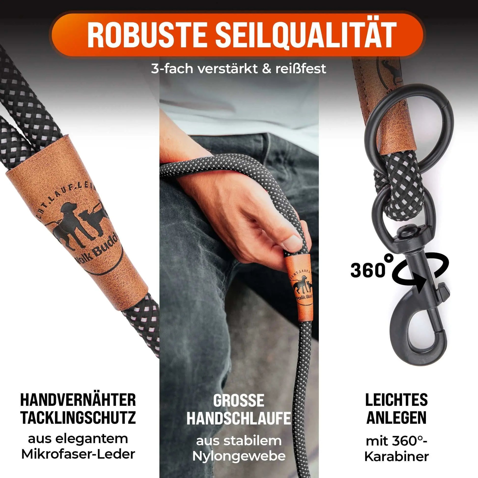 Reflektionsleine GLOW stark reflektierend mit Handschlaufe und vegan - Medikratz 