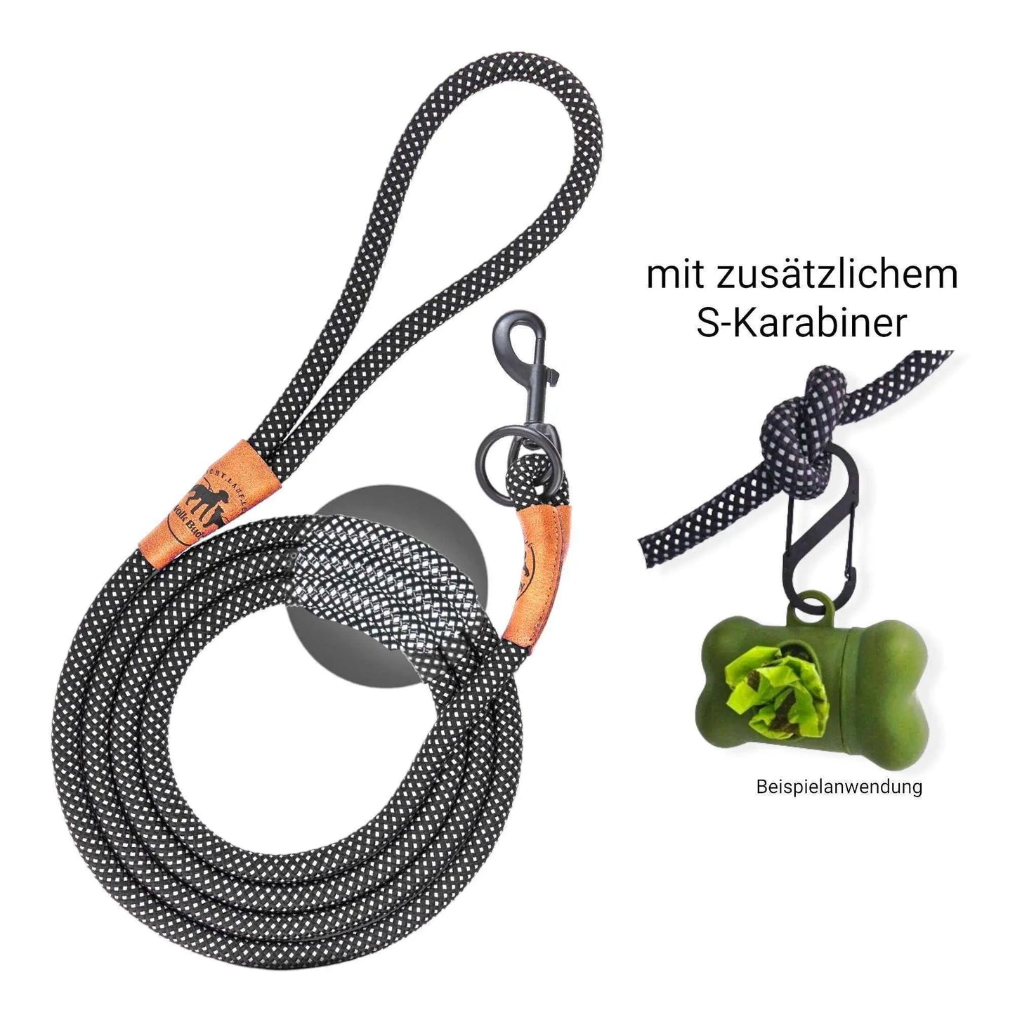 Reflektionsleine GLOW stark reflektierend mit Handschlaufe und vegan - Medikratz 