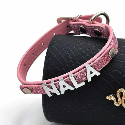 Stylisches Glitzer Hundehalsband mit Namen aus Strass-Buchstaben - Medikratz 