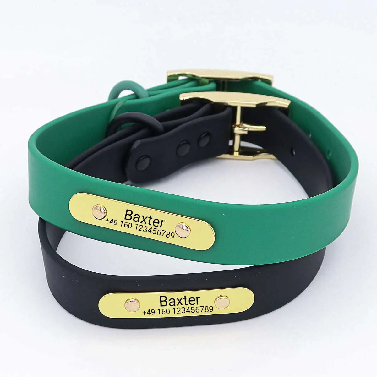Wasserfestes Biothane Hundehalsband "Baxter" mit Gravur – Name & Telefonnummer – Outdoor – Grün oder Schwarz – S, M, L - Medikratz 