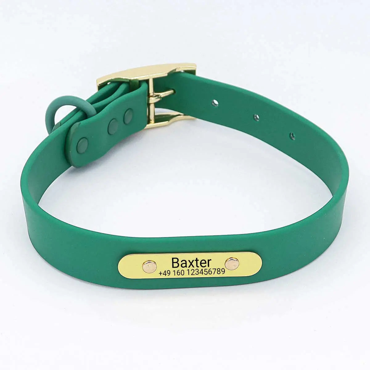 Wasserfestes Biothane Hundehalsband "Baxter" mit Gravur – Name & Telefonnummer – Outdoor – Grün oder Schwarz – S, M, L - Medikratz 