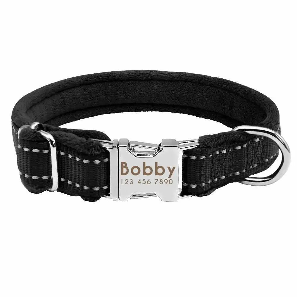 Weiches gepolstertes Hundehalsband mit Namen, reflektierend, GRATIS Gravur - Medikratz 